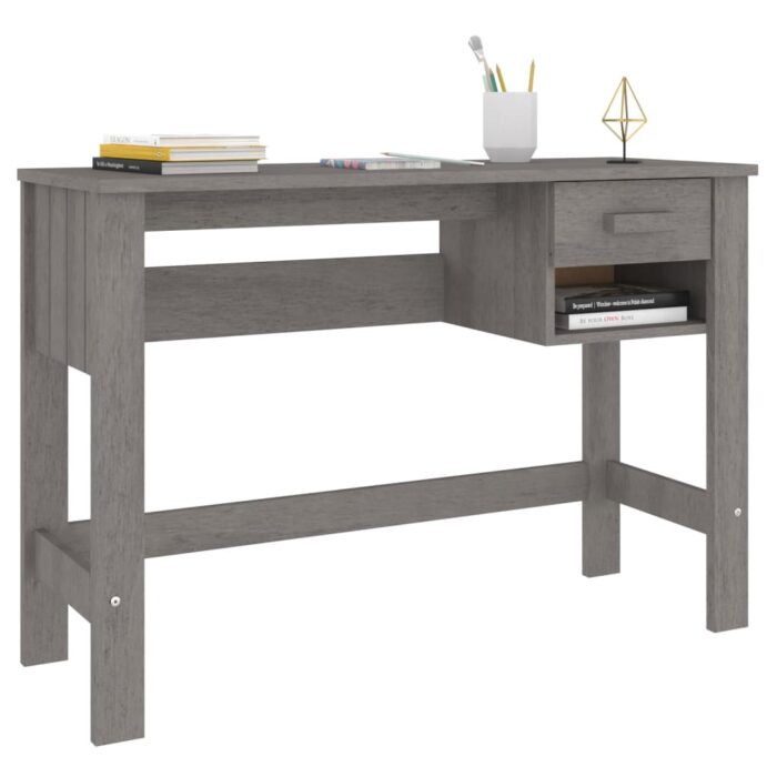 Bureau HAMAR Gris clair 110x40x75 cm Bois massif de pin – Image 2