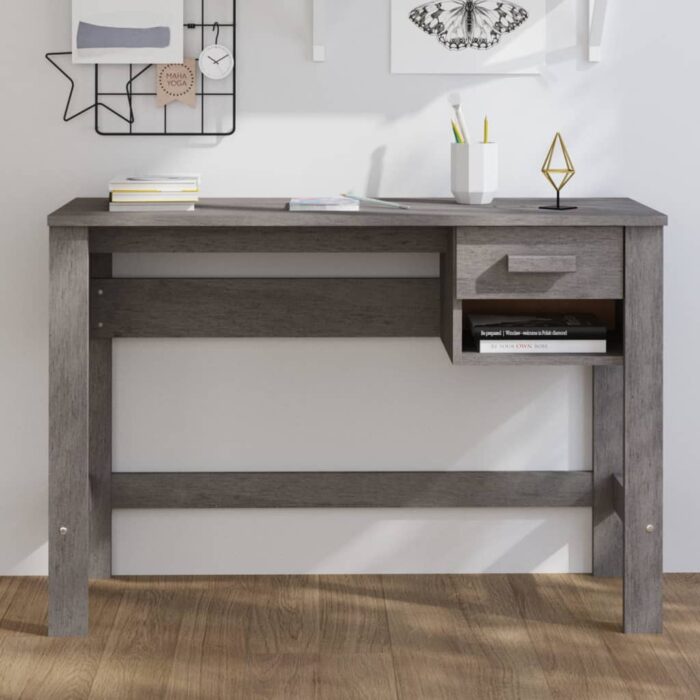 Bureau HAMAR Gris clair 110x40x75 cm Bois massif de pin – Image 1