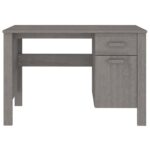 Bureau HAMAR Gris clair 113x50x75 cm Bois massif de pin – Image 3