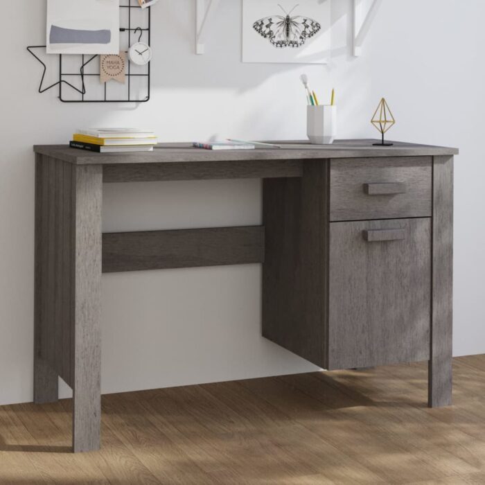 Bureau HAMAR Gris clair 113x50x75 cm Bois massif de pin – Image 1