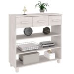 Table console HAMAR Blanc 90x35x90 cm Bois massif de pin – Image 2