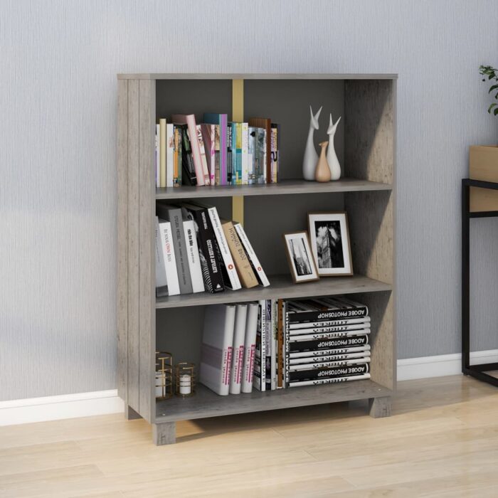 Bibliothèque HAMAR Gris clair 85x35x112 cm Bois de pin massif – Image 1