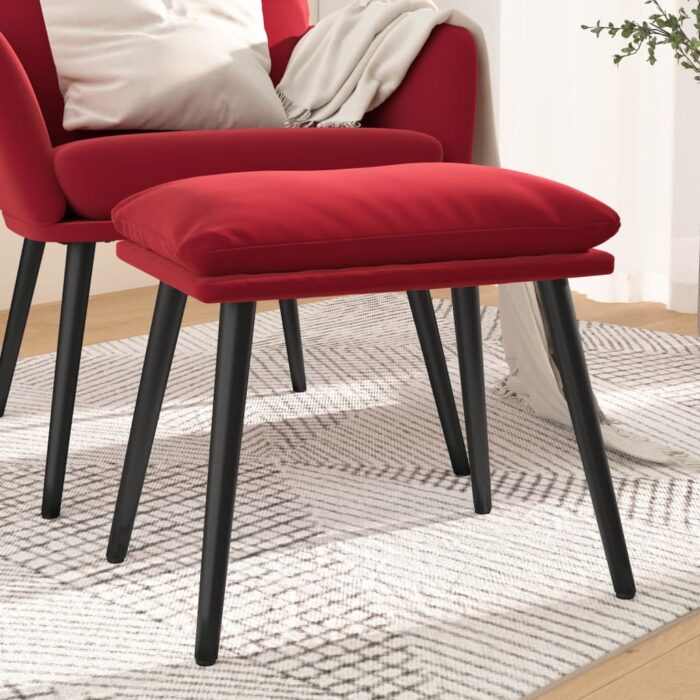 Repose-pied Rouge bordeaux 45x29,5x35 cm Velours – Image 1