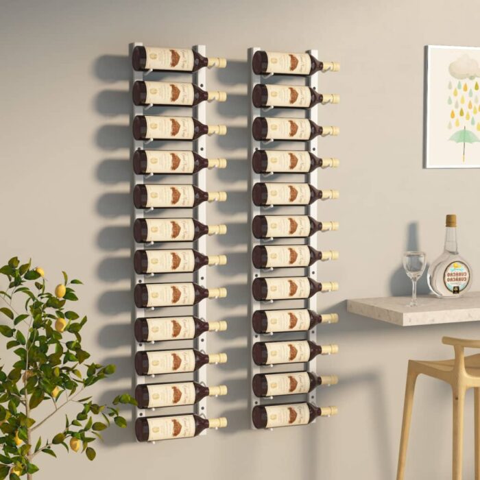 Casier à vin mural pour 12 bouteilles 2 pcs Blanc Fer – Image 1