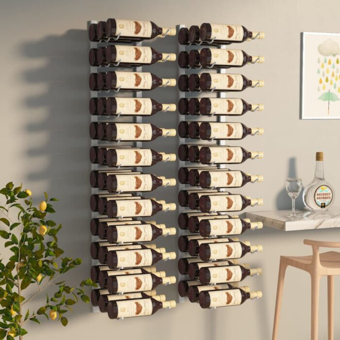 Casier à vin mural pour 36 bouteilles 2 pcs Blanc Fer – Image 1