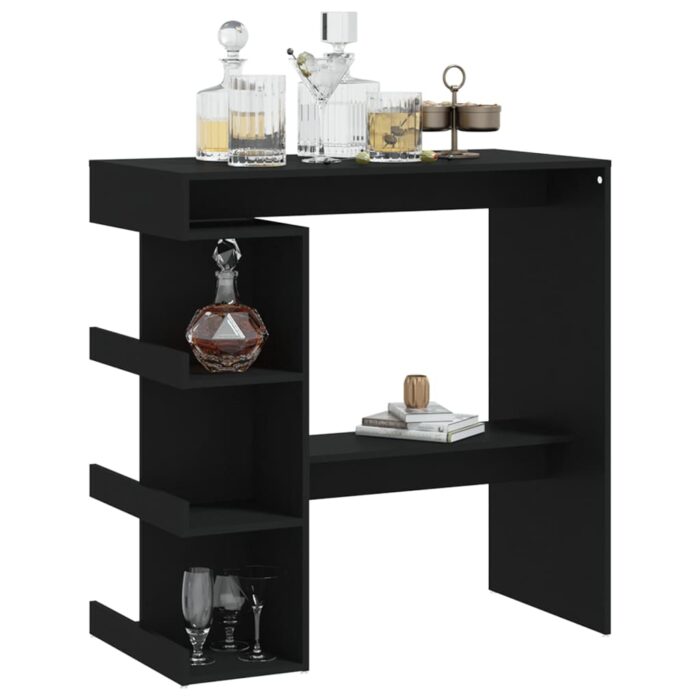 Table de bar avec étagère de rangement Noir Bois d'ingénierie – Image 2
