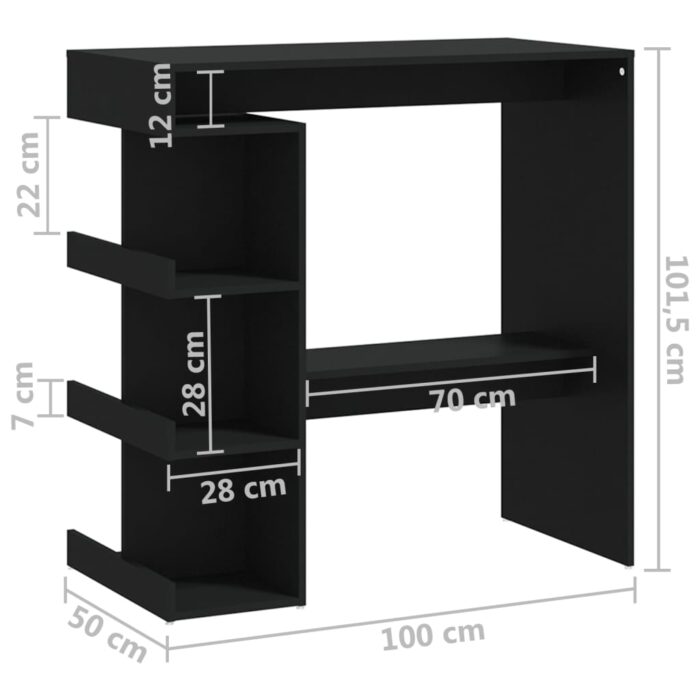 Table de bar avec étagère de rangement Noir Bois d'ingénierie – Image 5
