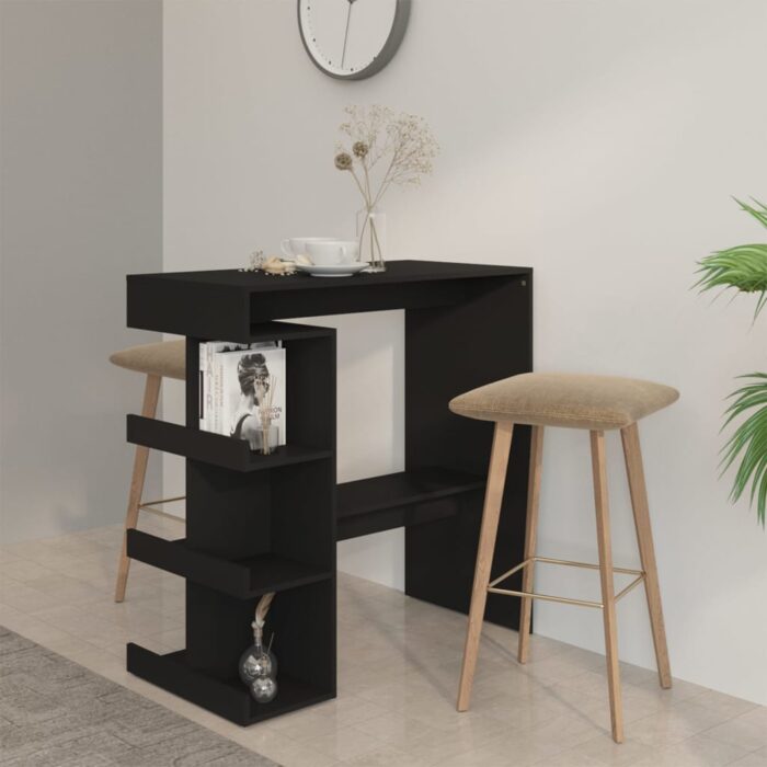Table de bar avec étagère de rangement Noir Bois d'ingénierie – Image 1