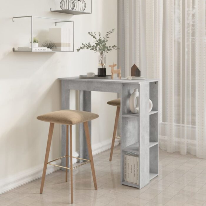 Table de bar avec étagère Gris béton Bois d'ingénierie – Image 2