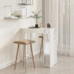 Table de bar et étagère Blanc brillant Bois d'ingénierie – Image 2