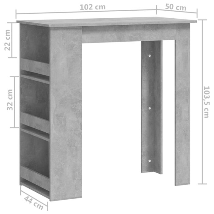 Table de bar à étagère de rangement Gris béton 102x50x103,5 cm – Image 5