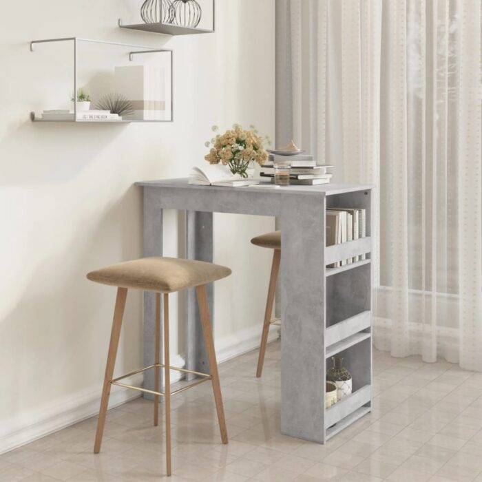 Table de bar à étagère de rangement Gris béton 102x50x103,5 cm – Image 1