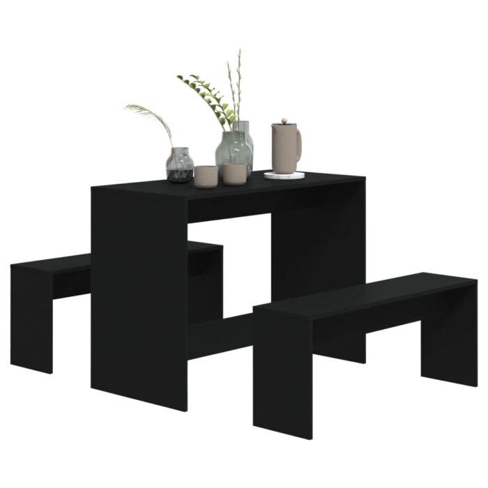 Ensemble à manger 3 pcs Noir Bois d'ingénierie – Image 2