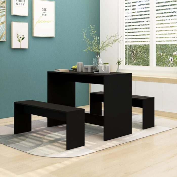 Ensemble à manger 3 pcs Noir Bois d'ingénierie – Image 1