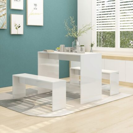 Ensemble à manger 3 pcs Blanc brillant Bois d'ingénierie