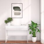 Table console blanc 100x35x76,5 cm bois d'ingénierie – Image 2