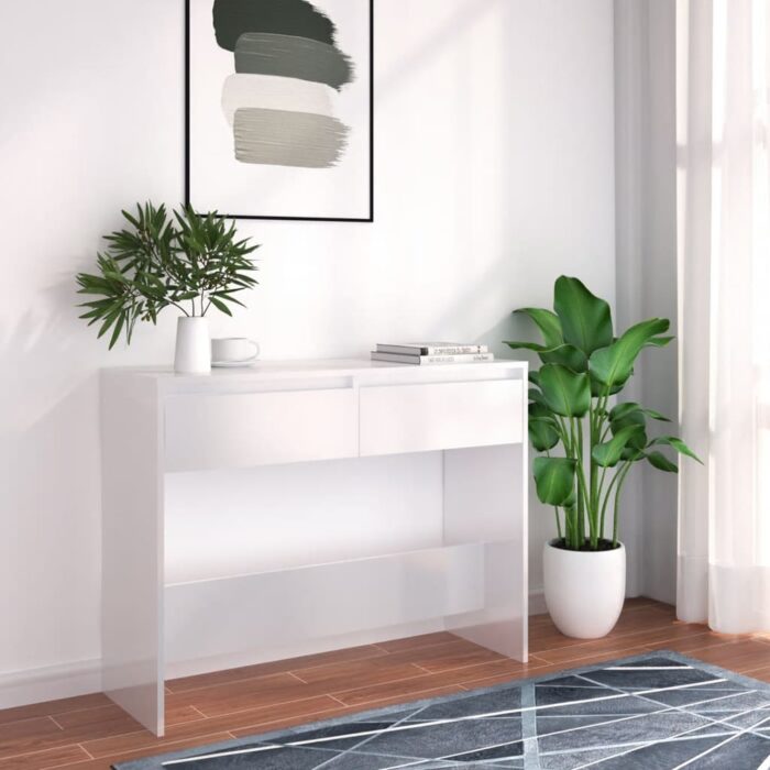 Table console blanc 100x35x76,5 cm bois d'ingénierie – Image 1