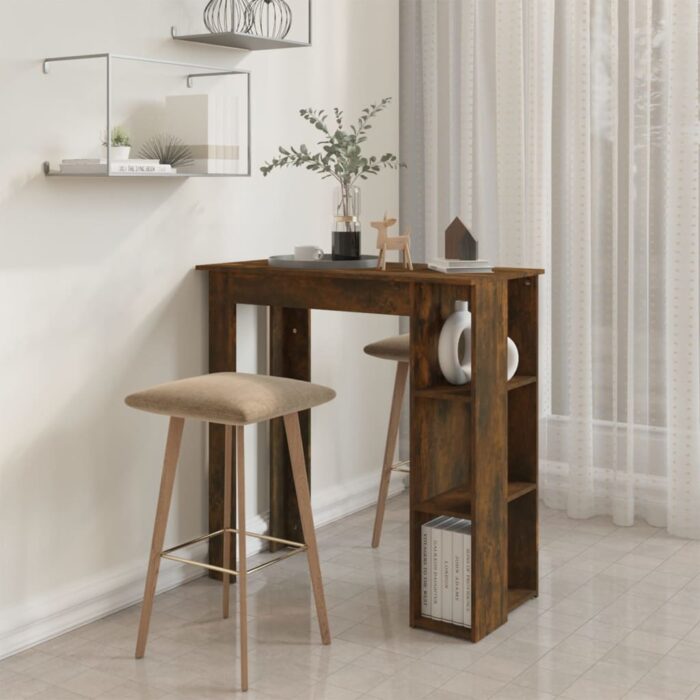 Table de bar avec étagère chêne fumé bois d'ingénierie – Image 2