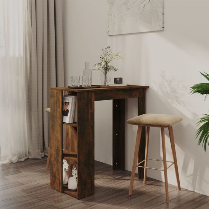 Table de bar avec étagère chêne fumé bois d'ingénierie – Image 1