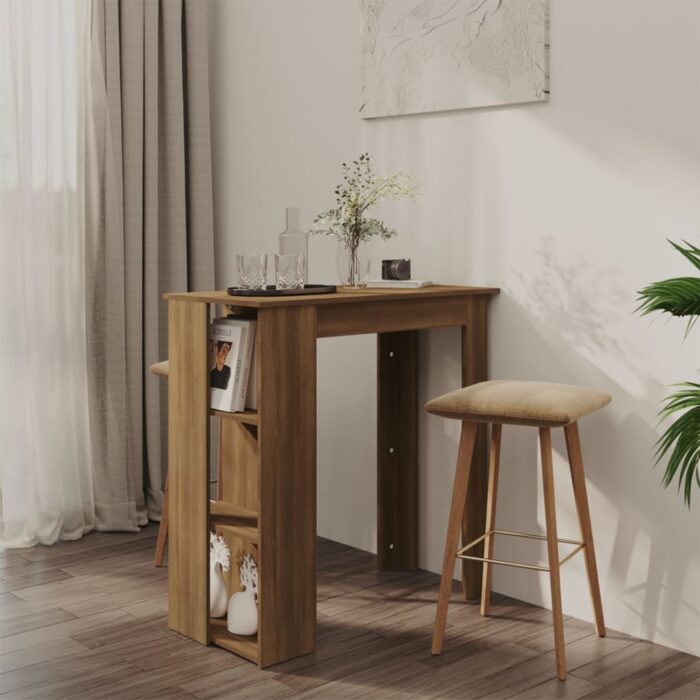 Table de bar avec étagère chêne marron bois d'ingénierie – Image 1