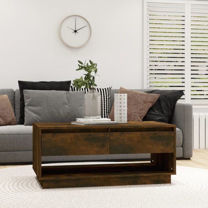 Table basse Chêne fumé 102,5x55x44 cm Bois d'ingénierie – Image 1