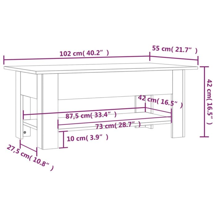 Table basse sonoma gris 102x55x42 cm bois d'ingénierie – Image 5