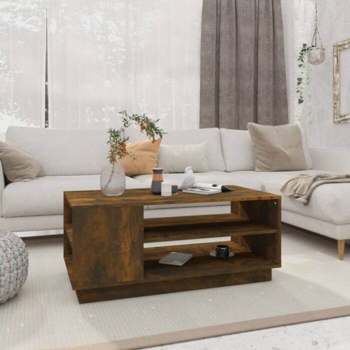 Table basse chêne fumé 102x55x43 cm bois d'ingénierie – Image 1