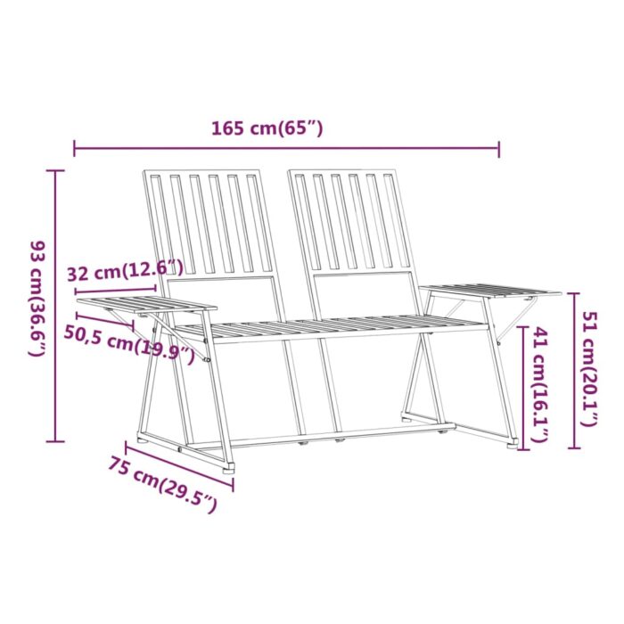 Banc de jardin 2 places 165 cm Noir Acier – Image 7