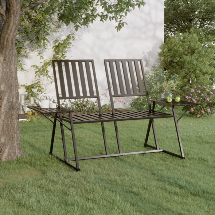 Banc de jardin 2 places 165 cm Noir Acier – Image 1