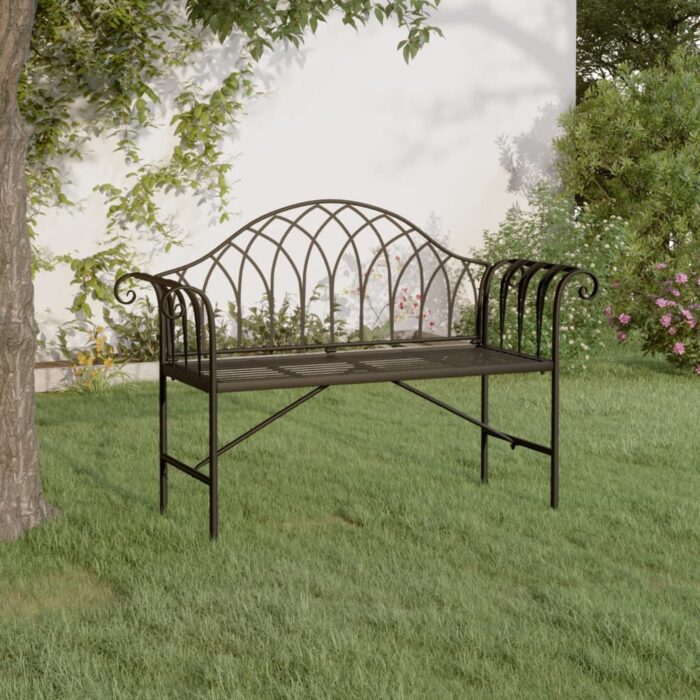 Banc de jardin 2 places 128 cm Noir Acier – Image 1