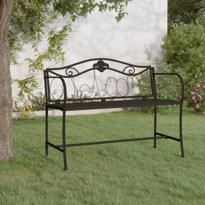 Banc de jardin 2 places 104 cm Noir Acier – Image 1