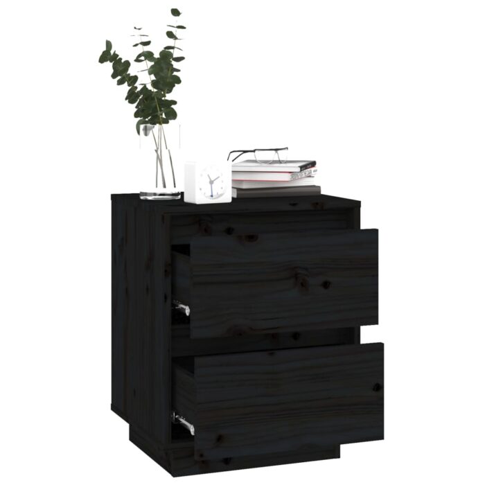 Tables de chevet 2 pcs Noir 40x35x50 cm Bois de pin solide – Image 3