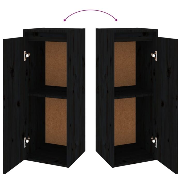 Armoires murales 2 pcs Noir 30x30x80 cm Bois de pin massif – Image 7