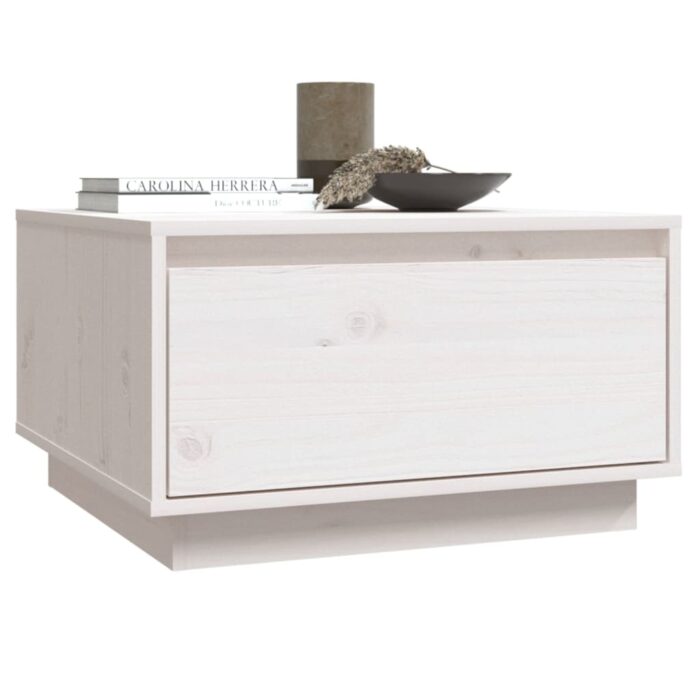 Table basse Blanc 55x56x32 cm Bois massif de pin – Image 2