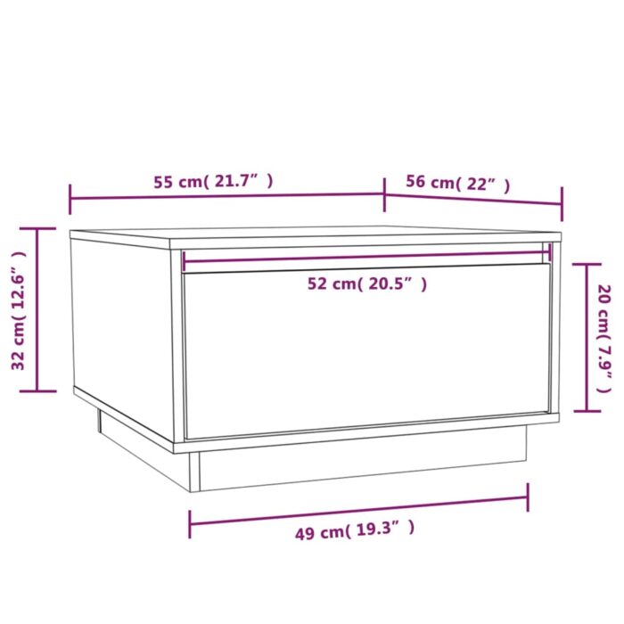 Table basse Gris 55x56x32 cm Bois massif de pin – Image 7