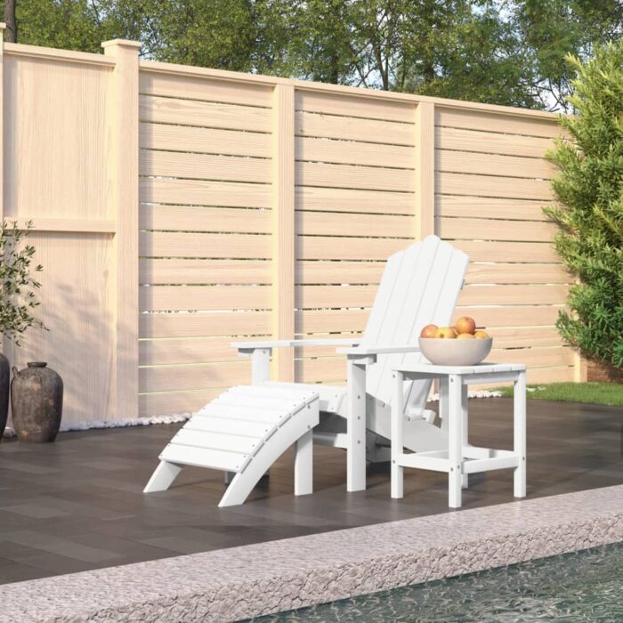 Chaise de jardin Adirondack repose-pied table PEHD Blanc – Image 1