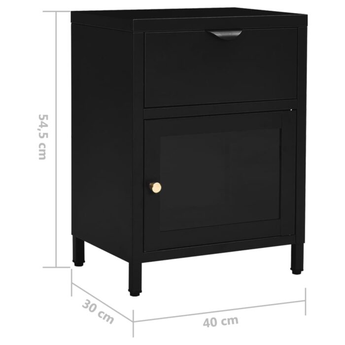 Tables de chevet 2 pcs Noir 40x30x54,5 cm Acier et verre – Image 10