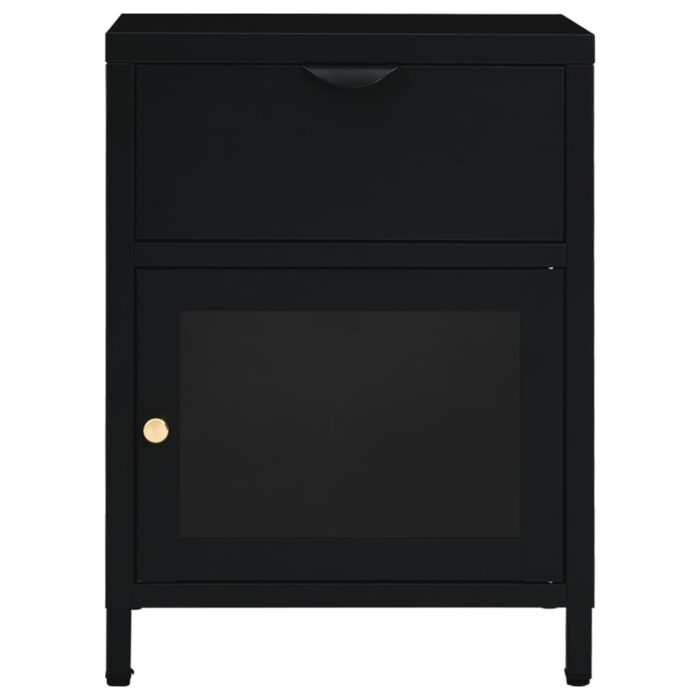 Tables de chevet 2 pcs Noir 40x30x54,5 cm Acier et verre – Image 4