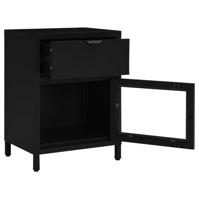 Tables de chevet 2 pcs Noir 40x30x54,5 cm Acier et verre – Image 7