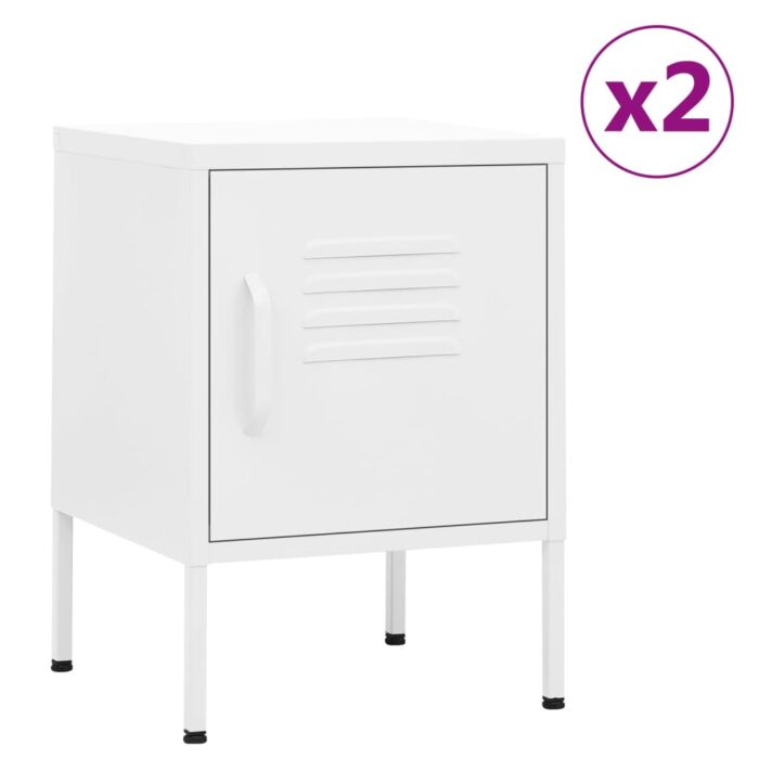 Tables de chevet 2 pcs Blanc 35x35x51 cm Acier – Image 1
