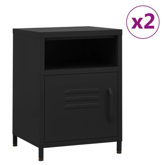 Tables de chevet 2 pcs Noir 35x35x51 cm Acier – Image 1