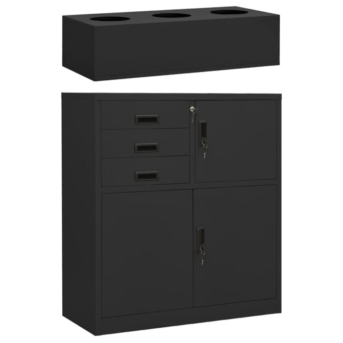 Armoire de bureau et jardinière Anthracite 90x40x125 cm Acier – Image 1