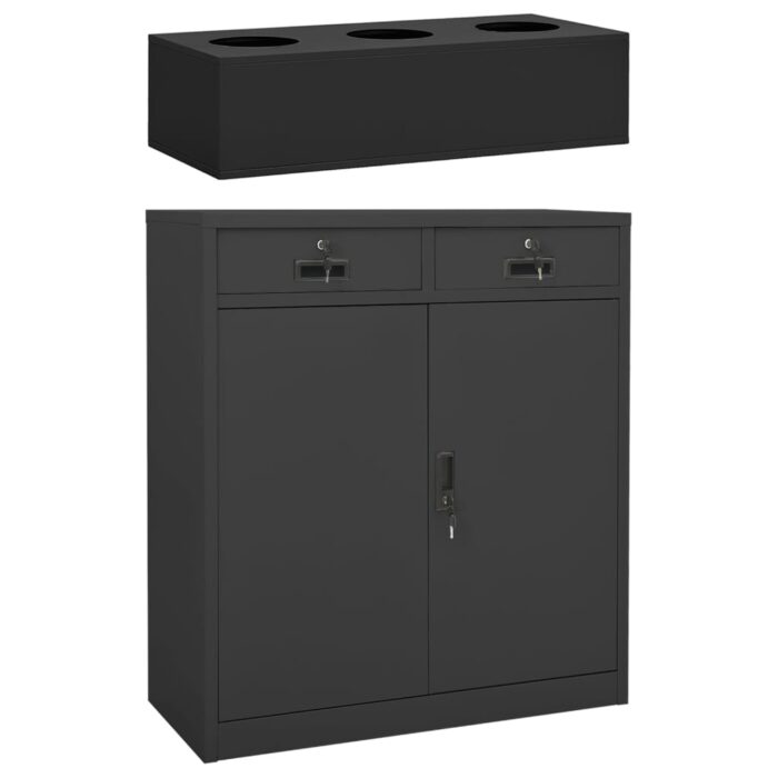 Armoire de bureau et jardinière Anthracite 90x40x125 cm Acier – Image 1