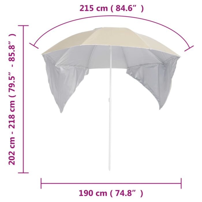 Parasol de plage avec parois latérales sable 215 cm – Image 8