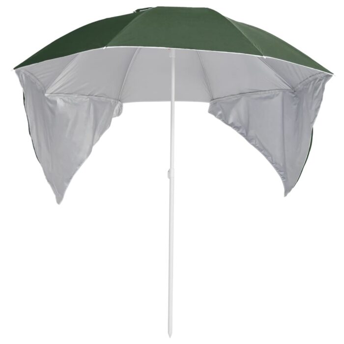 Parasol de plage avec parois latérales vert 215 cm – Image 2