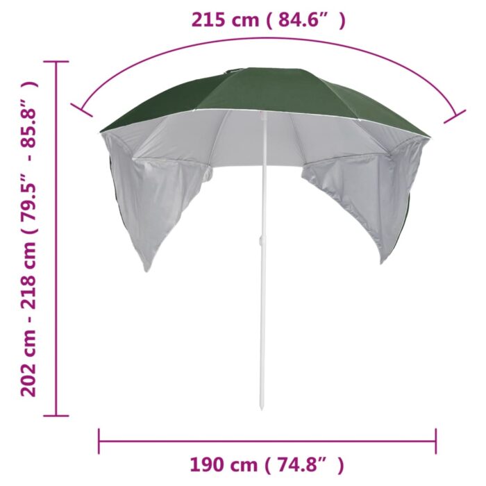 Parasol de plage avec parois latérales vert 215 cm – Image 8