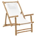 Chaise de terrasse Bambou et toile Blanc crème