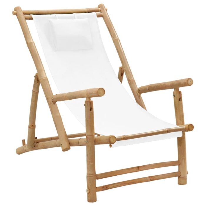 Chaise de terrasse Bambou et toile Blanc crème – Image 1