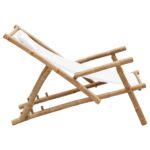 Chaise de terrasse Bambou et toile Blanc crème – Image 3