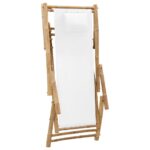 Chaise de terrasse Bambou et toile Blanc crème – Image 5